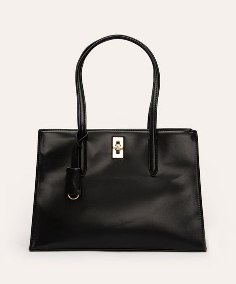 bolsa tote fecho metal preto