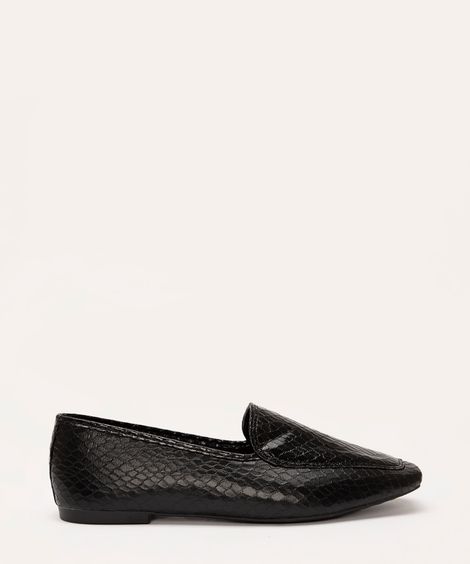 mocassim croco bico quadrado  - PRETO