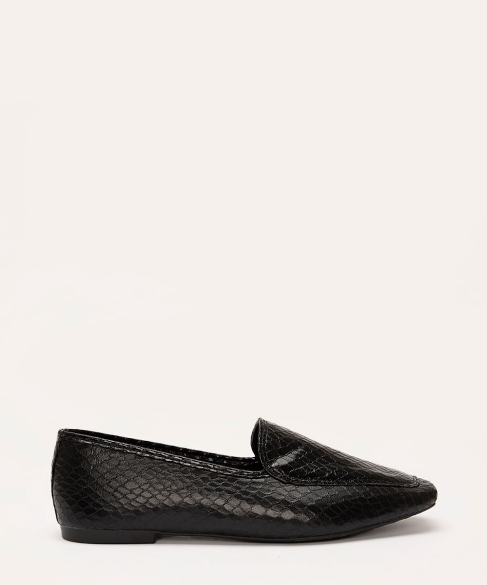mocassim croco bico quadrado  - PRETO