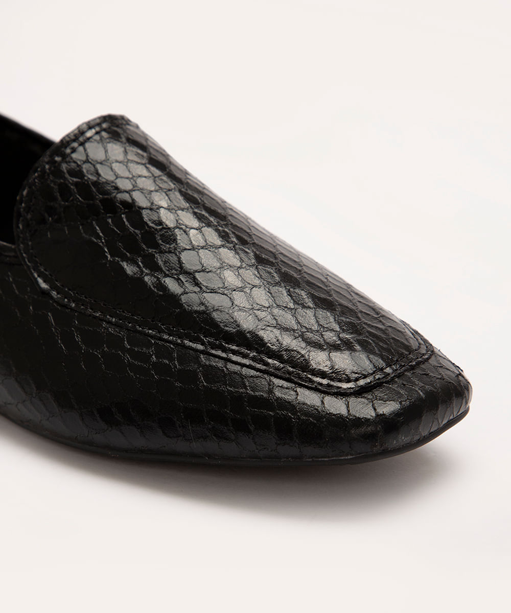 mocassim croco bico quadrado  - PRETO