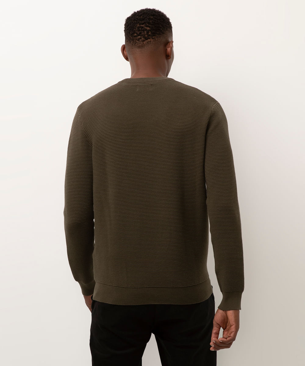 suéter de tricot canelado - verde militar