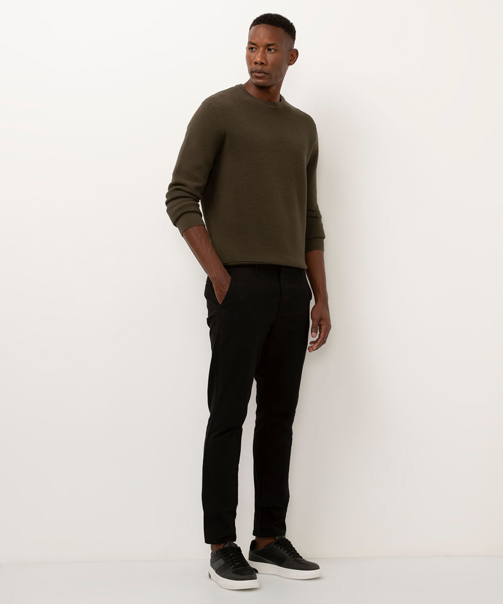 suéter de tricot canelado - verde militar