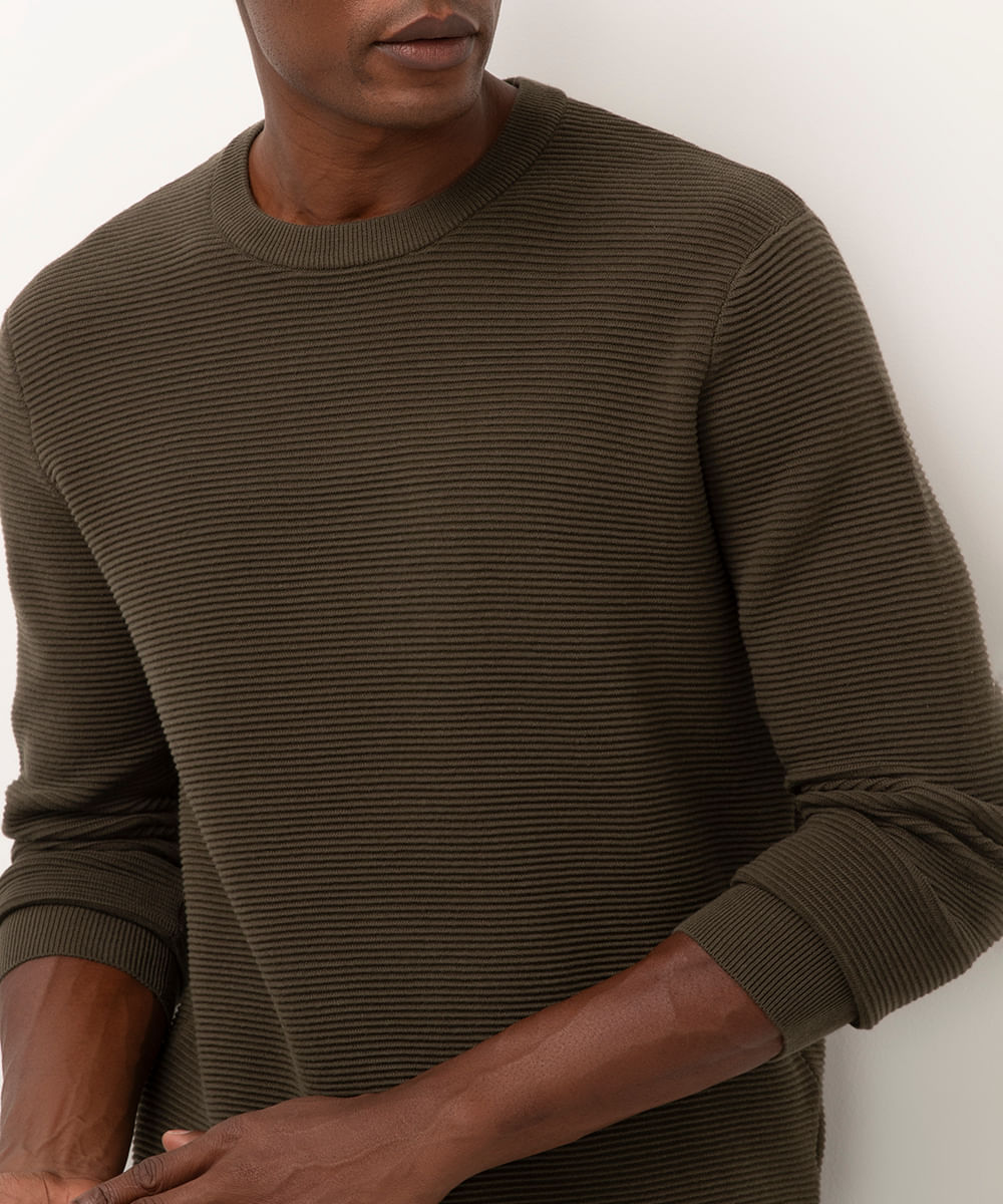 suéter de tricot canelado - verde militar