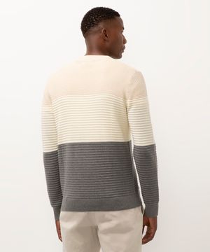 suéter de tricot canelado bege