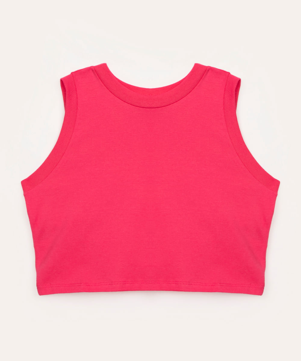 cropped de algodão juvenil alça média rosa