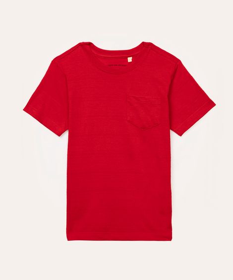 camiseta de algodão infantil com bolso vermelha