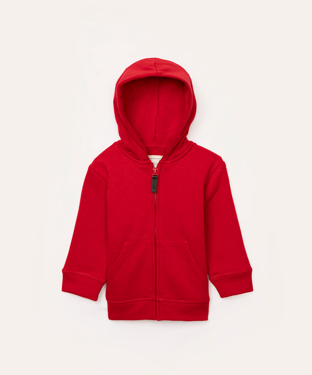 blusão infantil de moletom com capuz e bolso azul marinho - vermelho