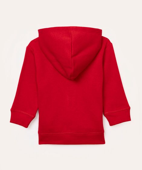 blusão infantil de moletom com capuz e bolso azul marinho - vermelho