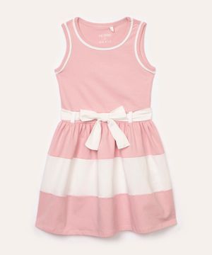 vestido de algodão infantil com laço rosa