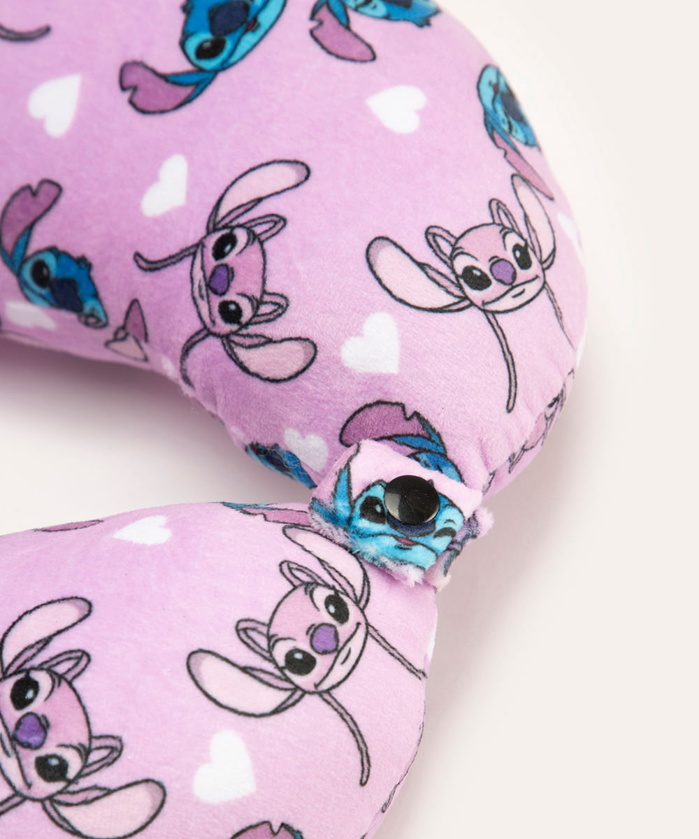 apoio de pescoço com máscara de dormir stitch e angel lilás