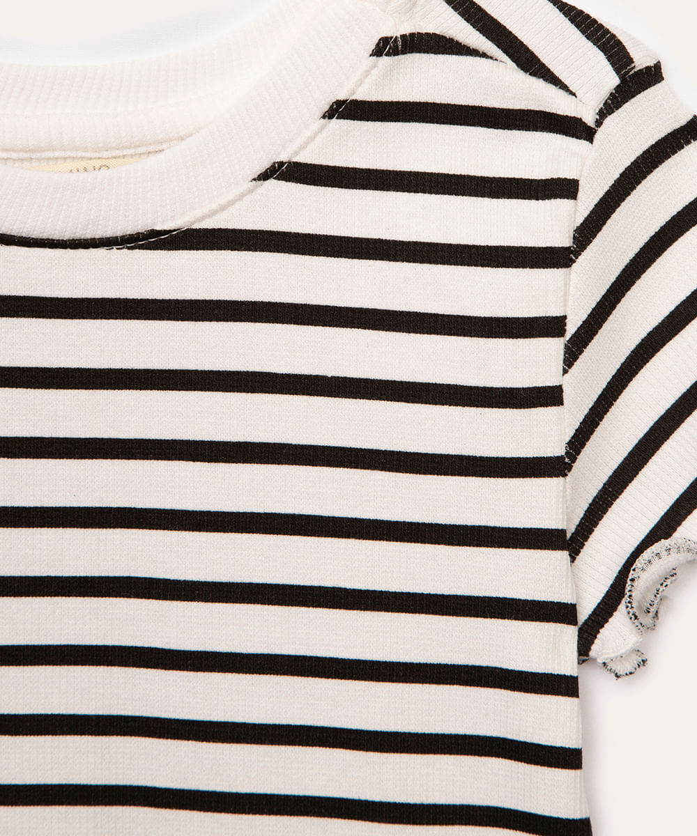 blusa de algodão infantil listrada off white