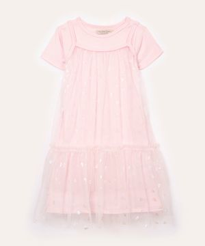 vestido de tule infantil corações rosa claro