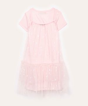 vestido de tule infantil corações rosa claro