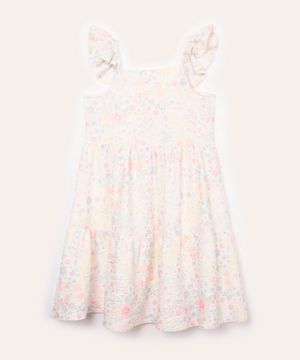 vestido infantil floral com babado off white