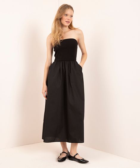 vestido sem alça com bolso mindset preto