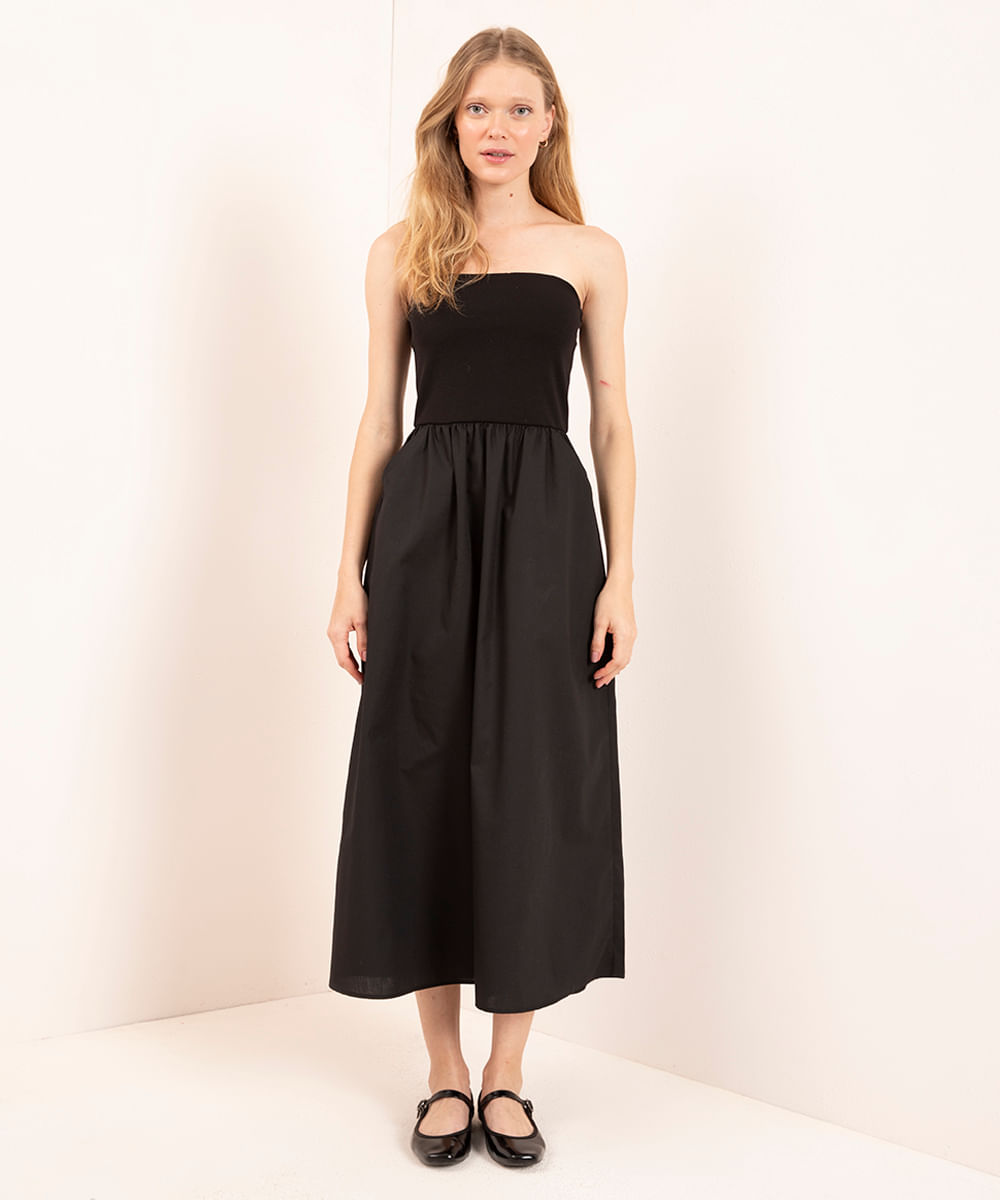 vestido sem alça com bolso mindset preto