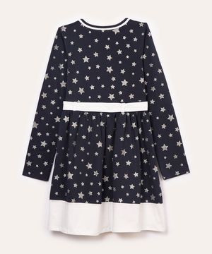 vestido de algodão infantil estrelas com brilho azul marinho