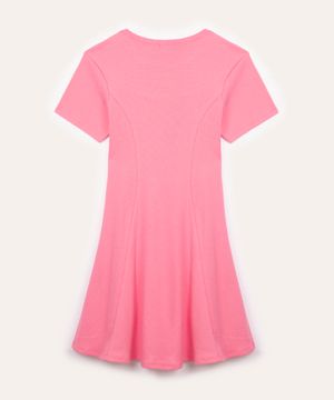 vestido de algodão juvenil evasê manga curta rosa claro