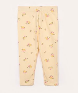 calça de legging de algodão infantil floral amarelo