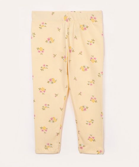 calça de legging de algodão infantil floral amarelo