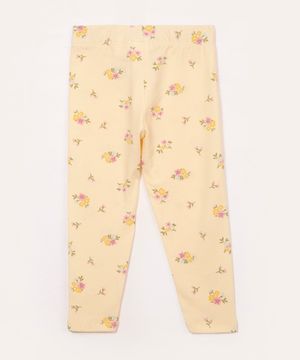 calça de legging de algodão infantil floral amarelo