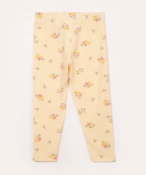 calça de legging de algodão infantil floral amarelo
