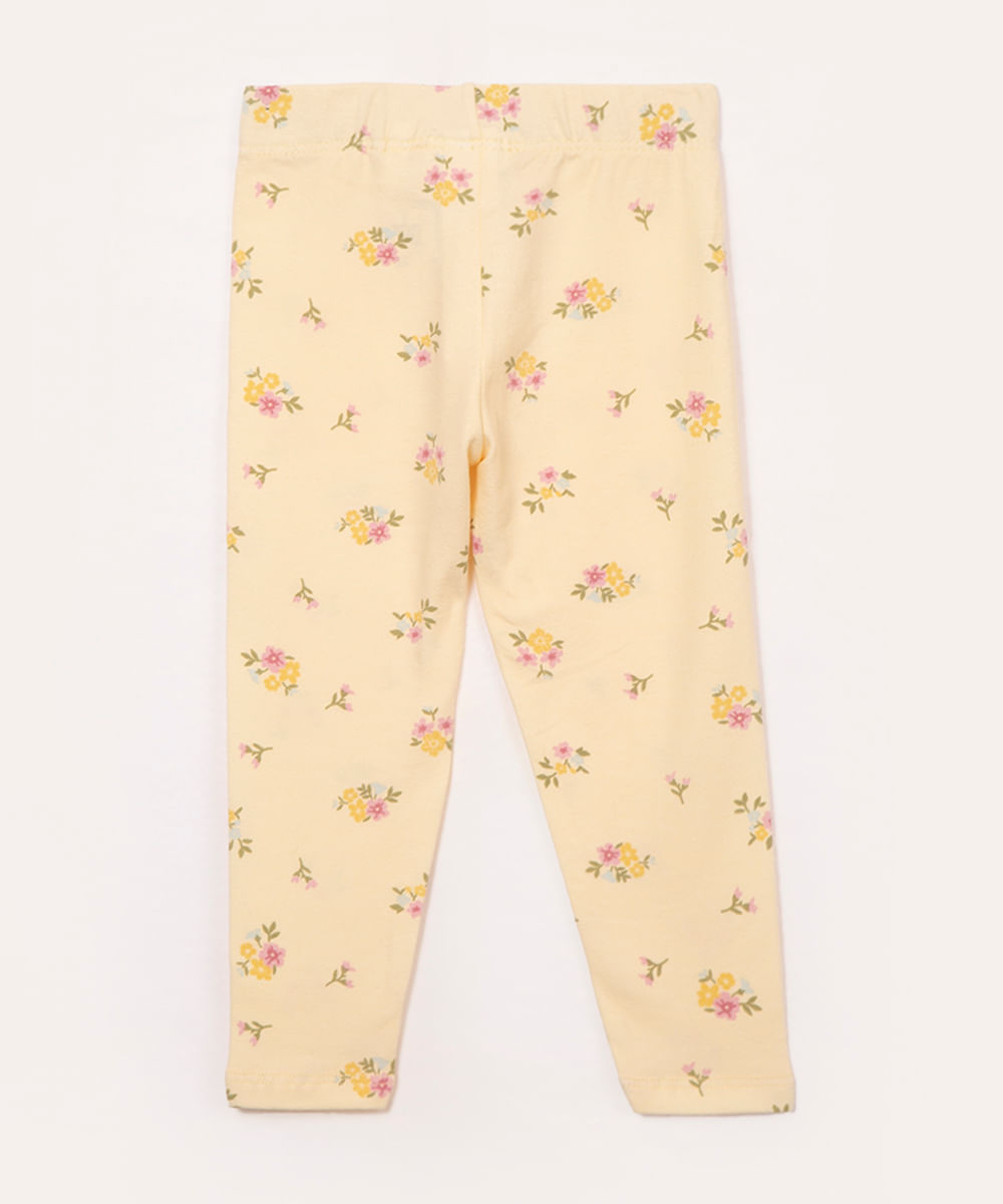 calça de legging de algodão infantil floral amarelo