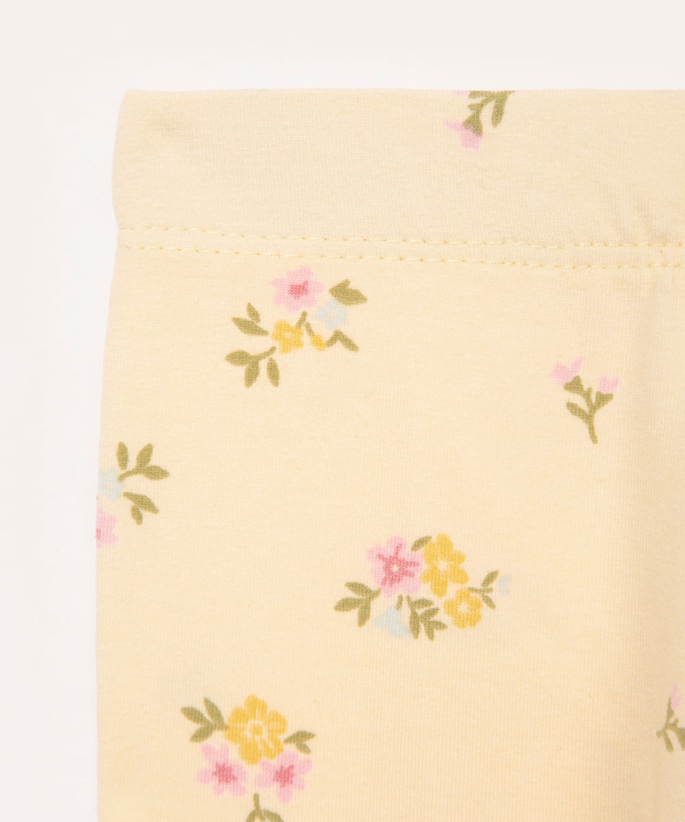 calça de legging de algodão infantil floral amarelo
