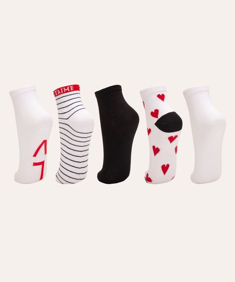 kit de 5 pares de meias corações colorido