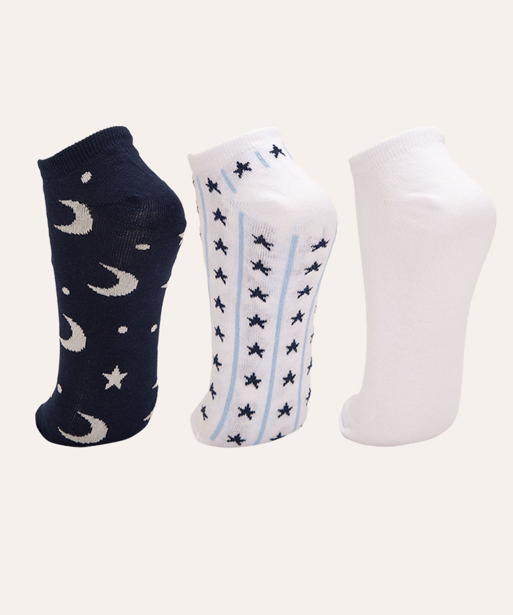 kit de 3 pares de meias estrelas colorido