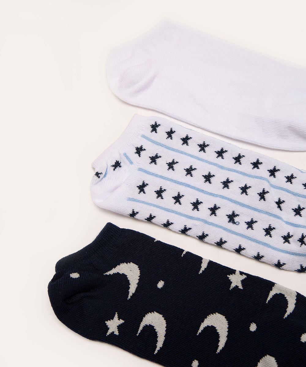 kit de 3 pares de meias estrelas colorido