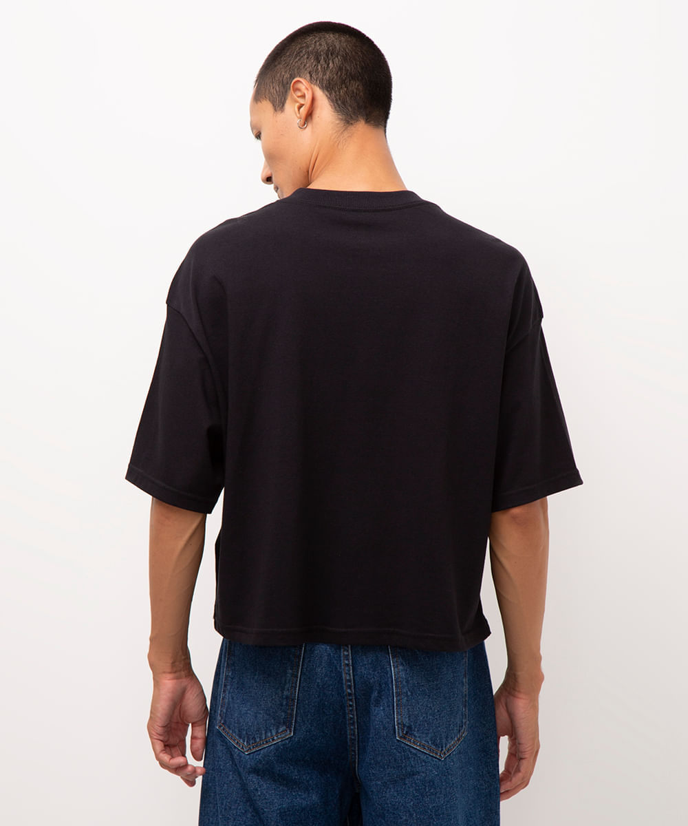 camiseta cropped de algodão preto