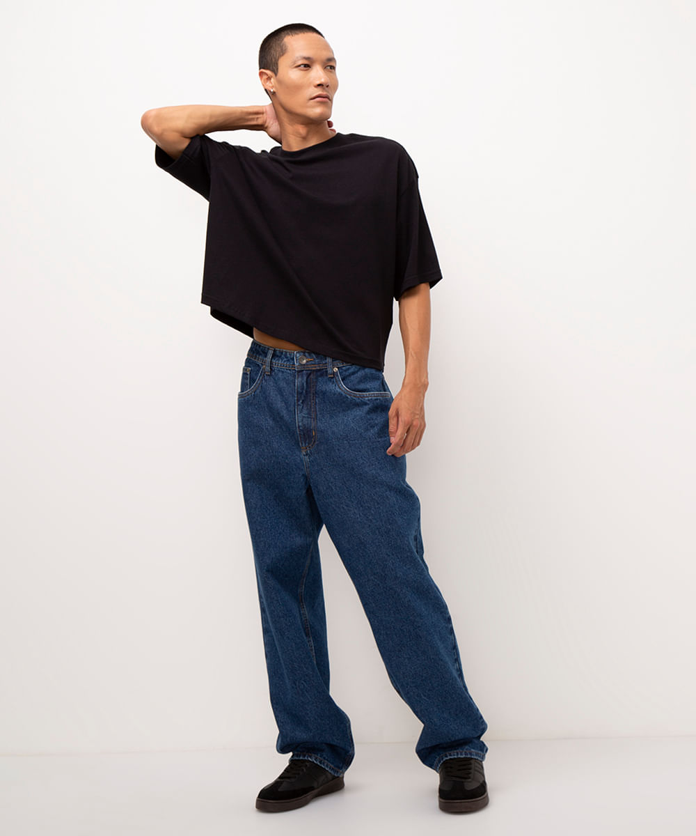 camiseta cropped de algodão preto