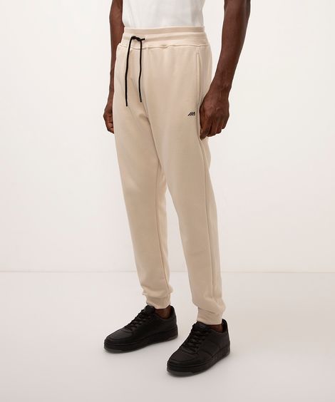 calça jogger de moletom esportiva bege
