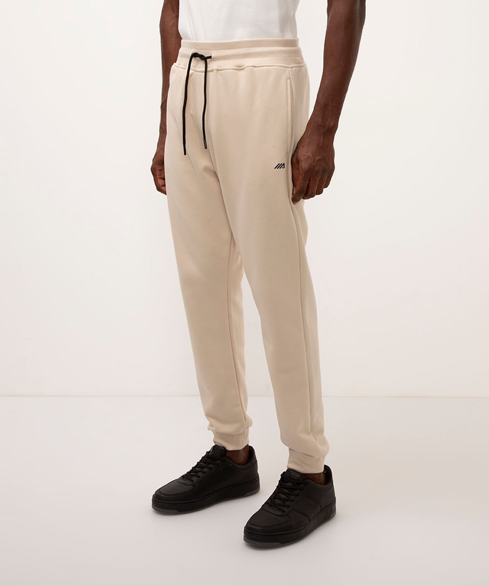 calça jogger de moletom esportiva bege