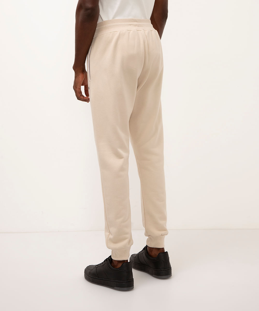 calça jogger de moletom esportiva bege