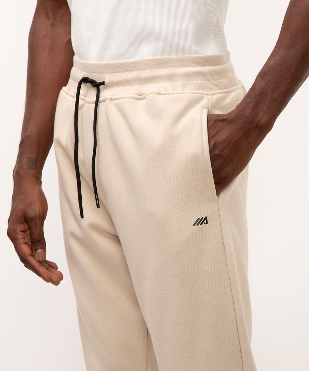 calça jogger de moletom esportiva bege