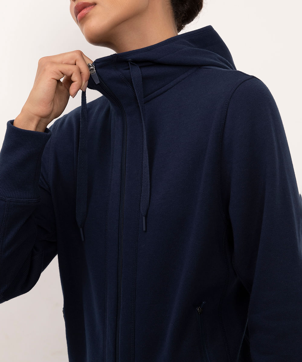 jaqueta de moletom com capuz - azul marinho