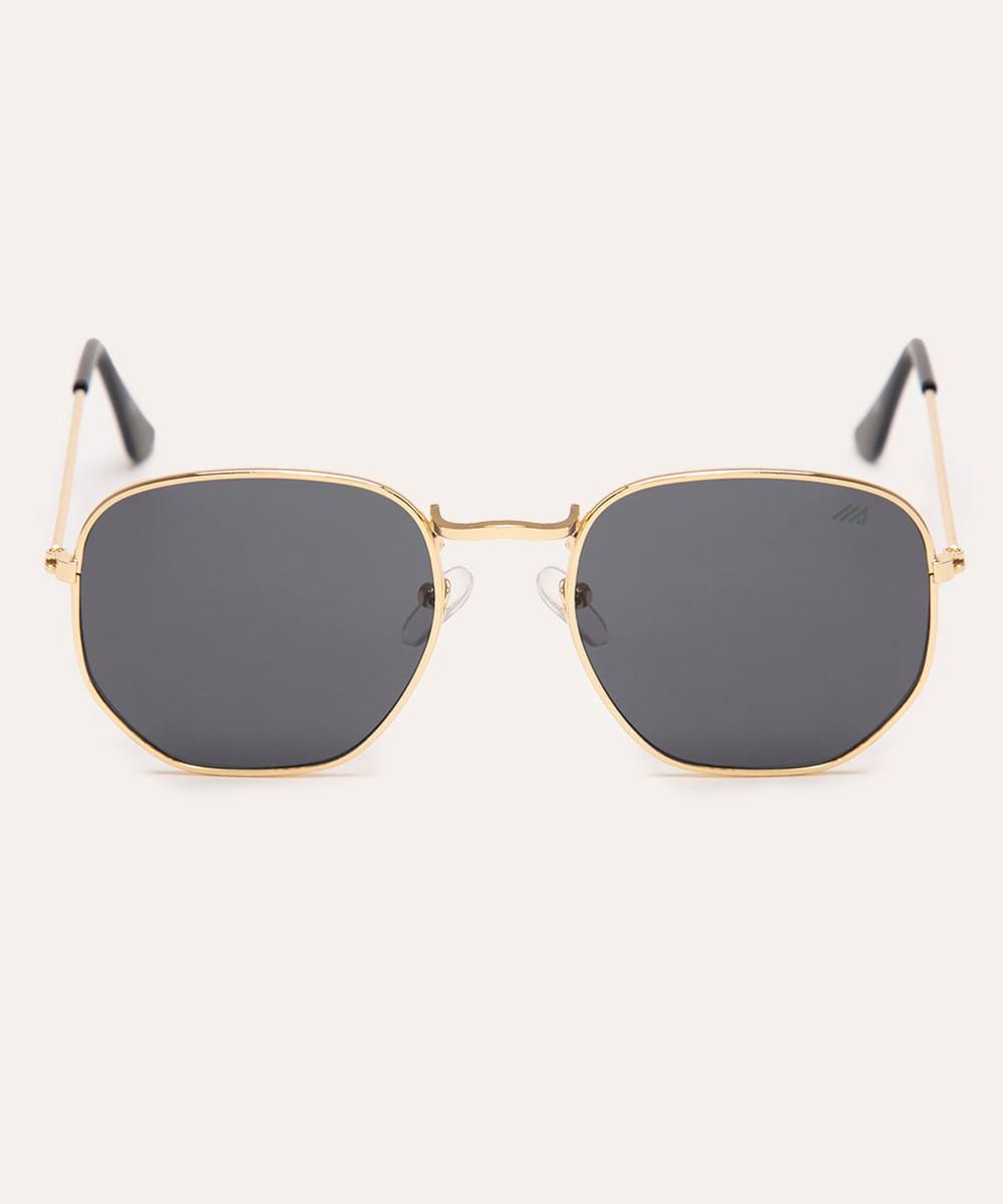 óculos de sol oval dourado
