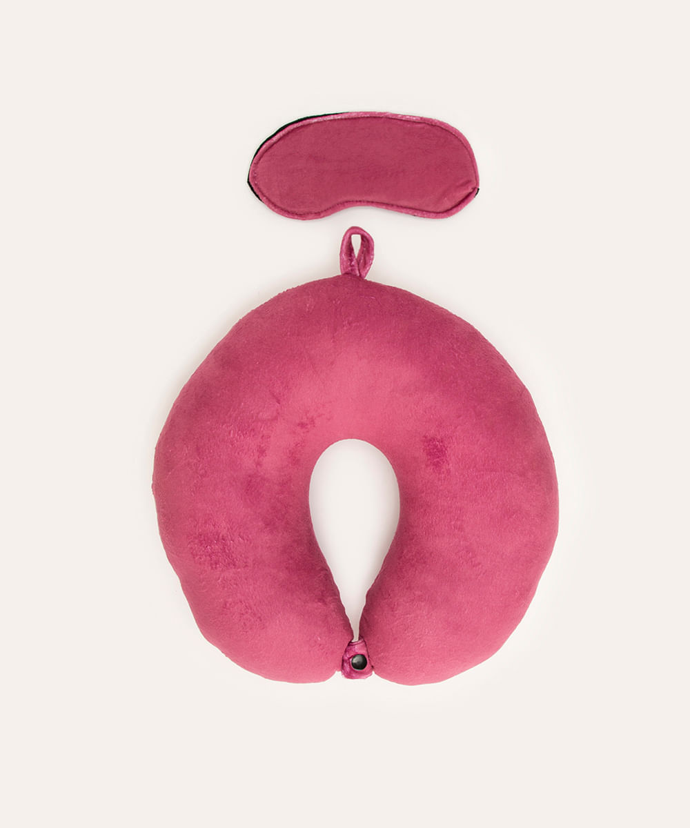 apoio de pescoço com máscara de dormir rosa