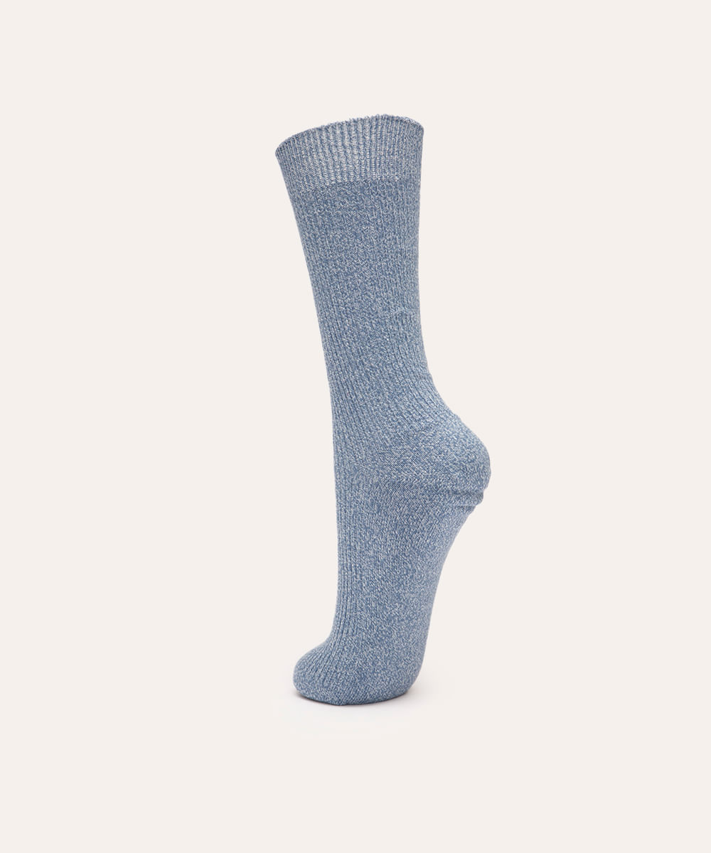 meia canelada cano longo - azul claro