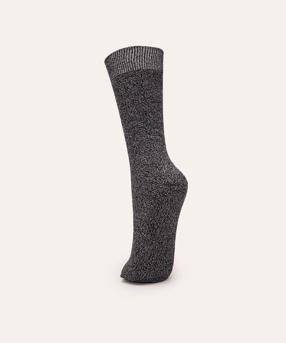 meia canelada cano longo - cinza mescla escuro