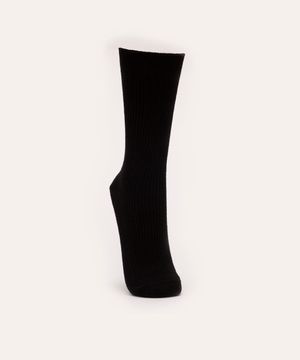 meia canelada cano longo - preto