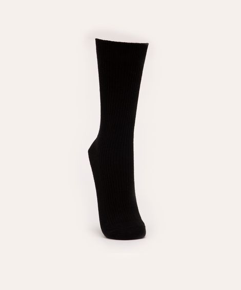meia canelada cano longo - preto