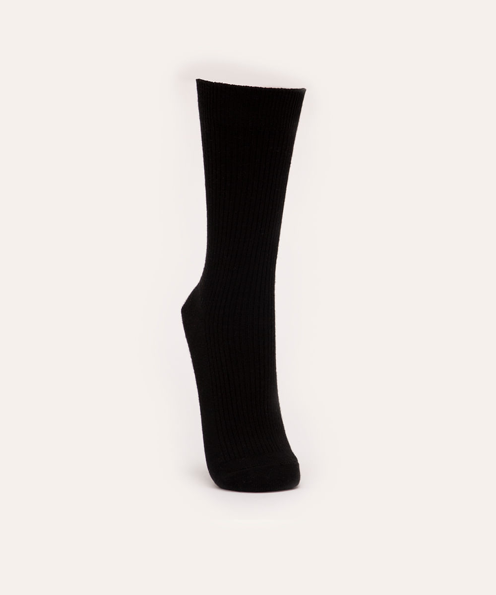 meia canelada cano longo - preto