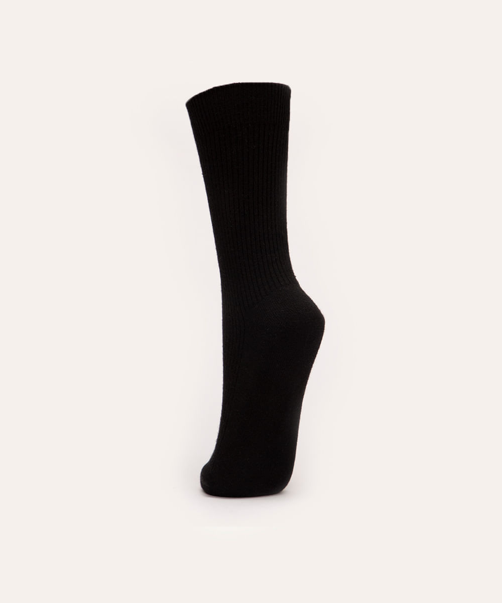 meia canelada cano longo - preto