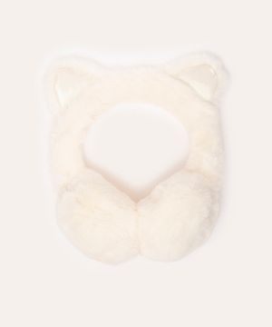 protetor de orelha de pelucia infantil gatinho off white