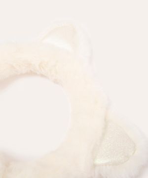 protetor de orelha de pelucia infantil gatinho off white