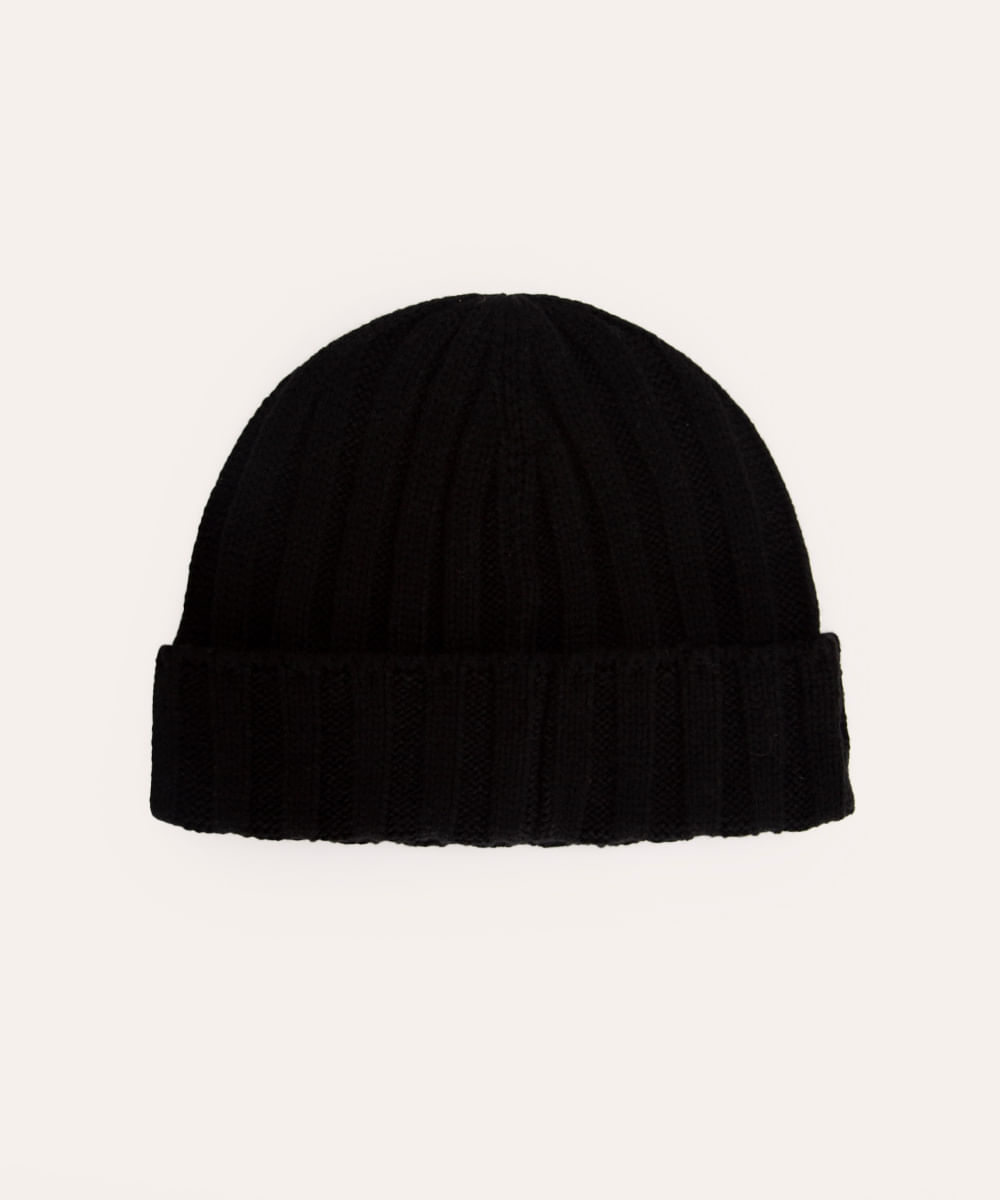 gorro de tricot canelado preto