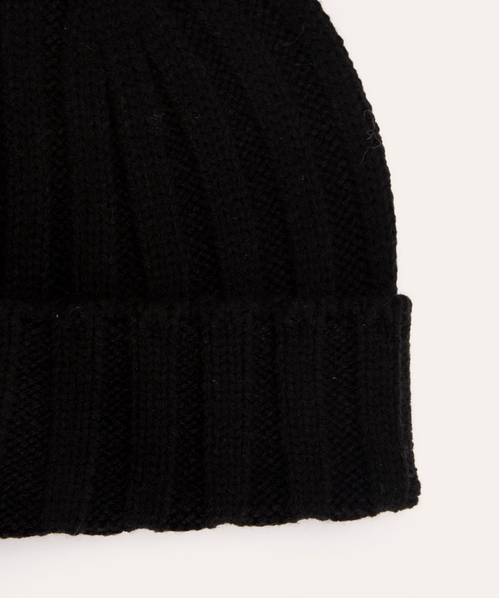 gorro de tricot canelado preto